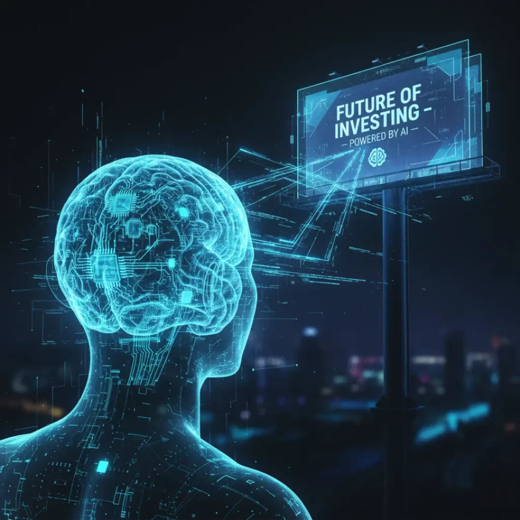 human brain overlaid with digital circuits and glowing data streams pointing toward an ad